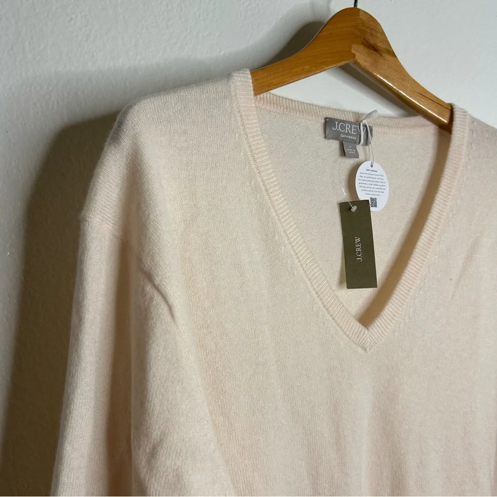 NWT J. Crew 100% Cashmere V - Neck Heathered Blush Oversized Sweater